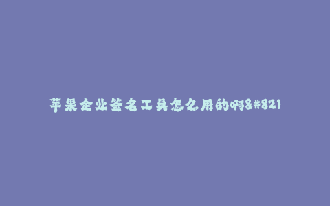 苹果企业签名工具怎么用的啊--苹果企业签名工具使用详解
