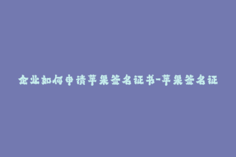 企业如何申请苹果签名证书-苹果签名证书申请指南：企业必看！
