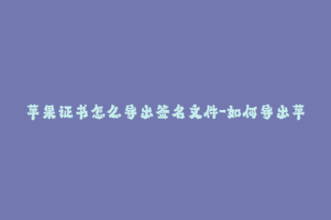 苹果证书怎么导出签名文件-如何导出苹果签名证书文件？- 一个简明教程