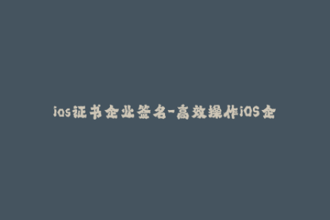ios证书企业签名-高效操作iOS企业签名的贴士与技巧