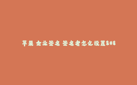 苹果 企业签名 签名者怎么设置--苹果企业签名与签名者设置攻略