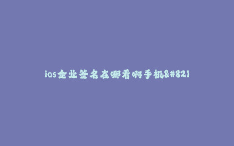 ios企业签名在哪看啊手机--iOS企业签名的查看方法