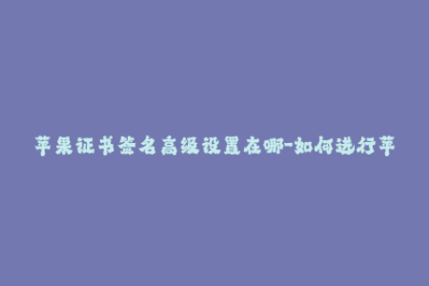 苹果证书签名高级设置在哪-如何进行苹果证书签名的高级设置
