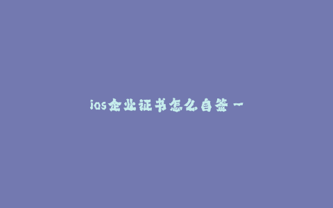 ios企业证书怎么自签--自签名iOS企业证书的步骤和方法