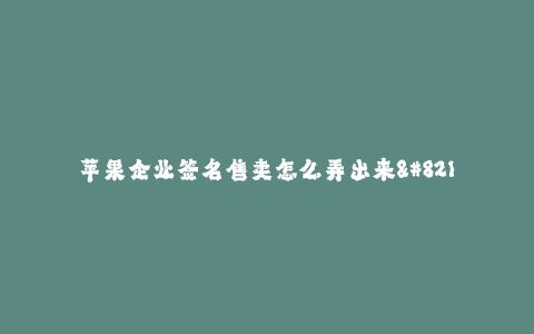 苹果企业签名售卖怎么弄出来--创建签名售卖企业的过程