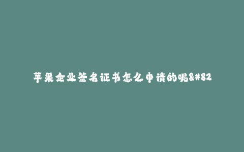 苹果企业签名证书怎么申请的呢--如何申请苹果企业签名证书