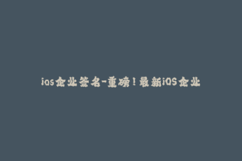 ios企业签名-重磅！最新iOS企业签名攻略，助你快速解决签名难题