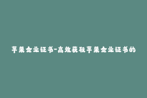苹果企业证书-高效获取苹果企业证书的方法，让你的APP更稳定
