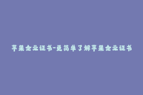 苹果企业证书-更简单了解苹果企业证书：一场解密与分享