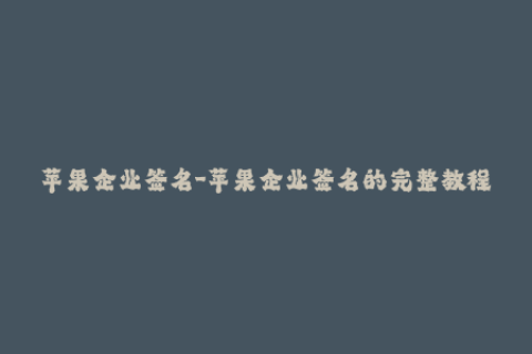 苹果企业签名-苹果企业签名的完整教程及注意事项