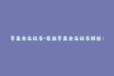 苹果企业证书-最新苹果企业证书解析：了解企业签名的有效期和使用方法