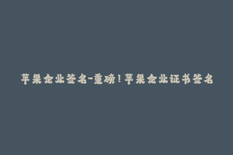 苹果企业签名-重磅！苹果企业证书签名，全面解析企业证书签名攻略！
