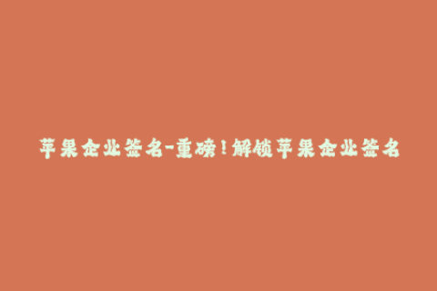 苹果企业签名-重磅！解锁苹果企业签名神器，让你轻松搞定签名难题！