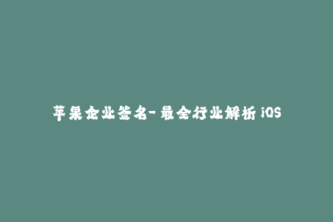 苹果企业签名-「最全行业解析」iOS企业签名使用指南