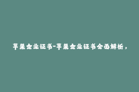 苹果企业证书-苹果企业证书全面解析，使用流程一键掌握