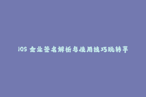 iOS 企业签名解析与使用技巧玩转苹果签名！