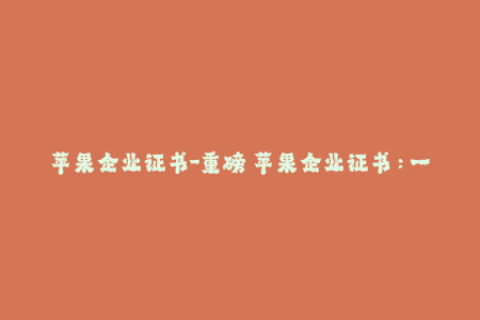 苹果企业证书-重磅｜苹果企业证书：一文了解企业签名!