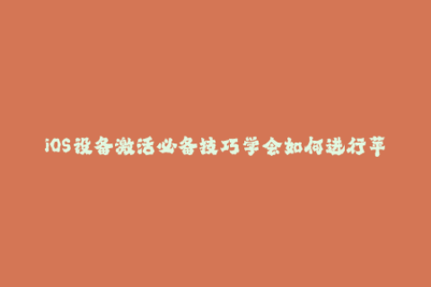 iOS设备激活必备技巧学会如何进行苹果签名