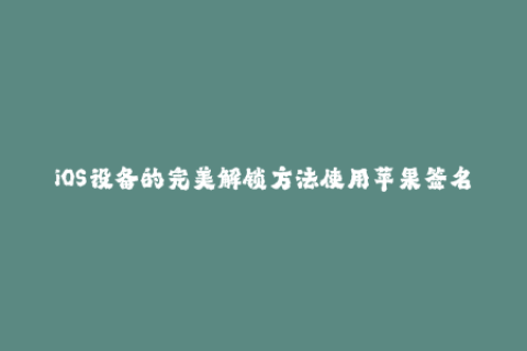 iOS设备的完美解锁方法使用苹果签名安装应用程序